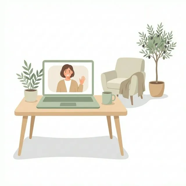 Ambiente acolhedor de consulta terapêutica online